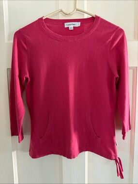 🌺 Calvin Klein pink sweater with pouch pocket and drawstring hem. Size S.